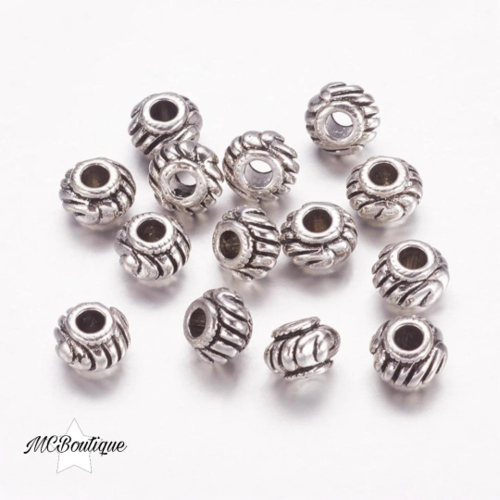 30 perles rondelles intercalaires métal argenté 6x4mm
