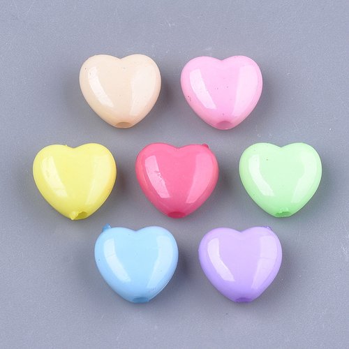 50 perles cœur acrylique multicolore 10mm