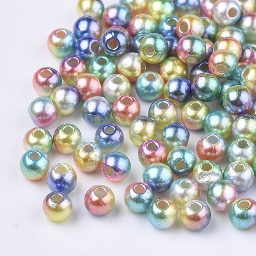 200 perles rondes arc-en-ciel sirène plastique 6mm