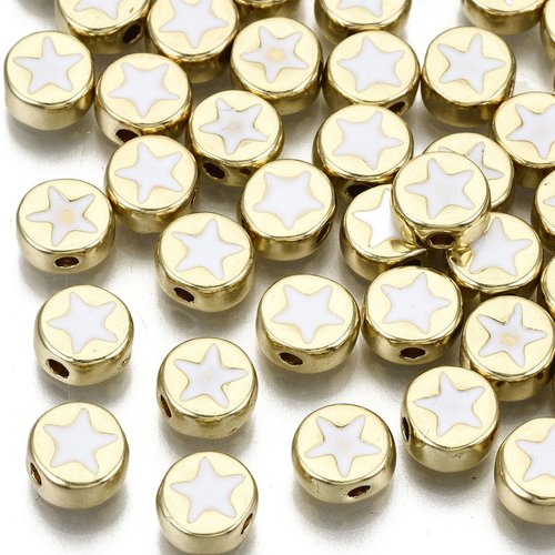 5 perles étoile émail et métal doré 8mm
