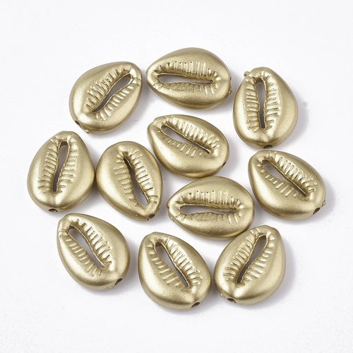 10 perles cauri coquillage acrylique doré 17mm