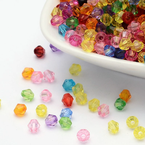 10g perles toupie à facettes acrylique 4mm multicolore