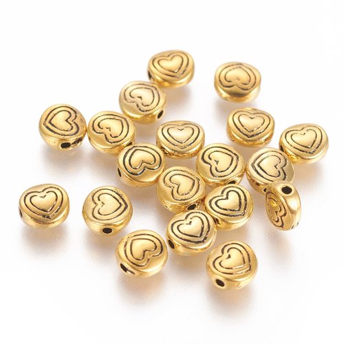 30 perles cœur rond plat métal doré 6mm