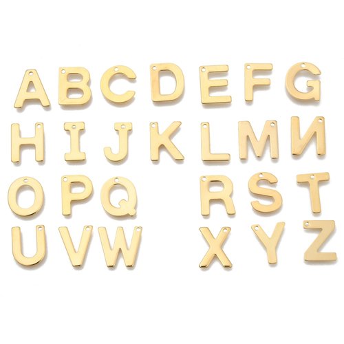 30 breloques lettres alphabet complet acier inoxydable doré