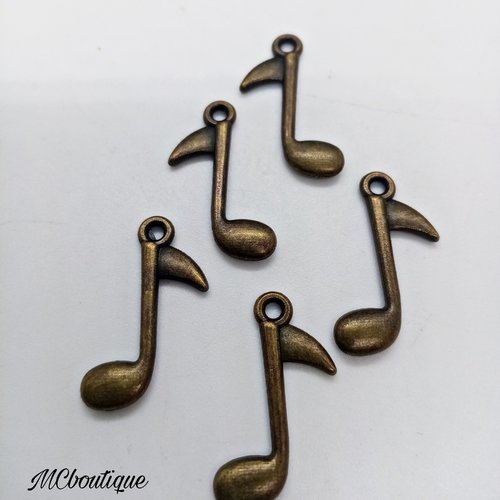 5 breloques note de musique métal bronze 23mm