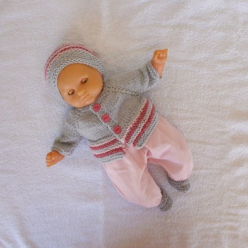 Habits poupon 30 cm - ensemble rose et gris pour bébé calin