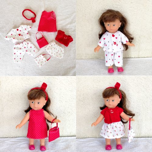 Habits poupée corolle 20 cm, vêtements pour mini corolline : mini trousseau rouge et blanc