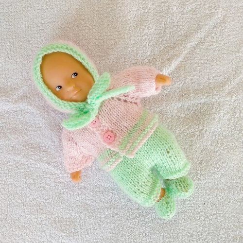 Habits, vêtements mini poupon corolle 20 cm : ensemble layette rose / vert