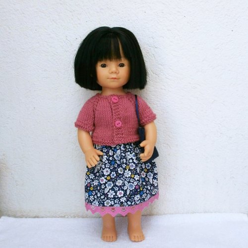 Habits, vêtements poupée marieta (35 cm) : jupe fleurie et gilet