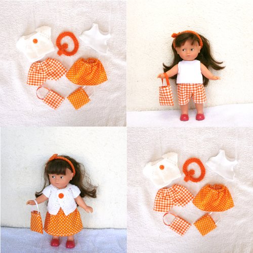Habits, vêtements mini poupée corolle 20 cm mini corolline : lot été orange et blanc
