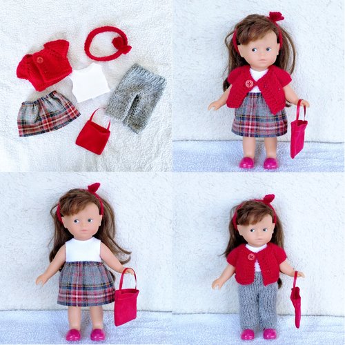 Vêtements mini corolline 20 cm - lot rouge et gris
