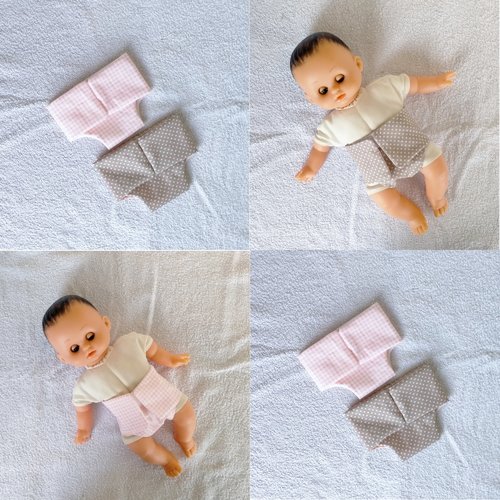 Vêtements poupon petitcollin 28 cm - couches rose et taupe
