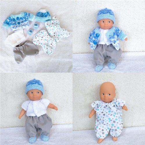 Vêtements mini poupon corolle 20 cm : lot les basiques bleu / gris