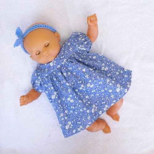 Habits poupon corolle 30 cm - robe bleue fleurs blanches