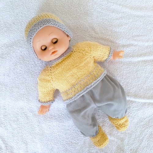 Habits poupon petitcollin 28 cm - ensemble jaune et gris