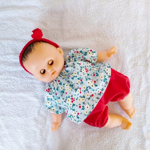 Habits poupon petitcollin 28 cm - ensemble rouge et bleu