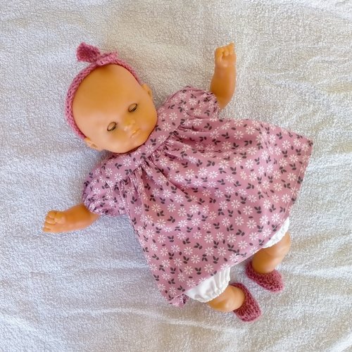 Habits poupon 30 cm - ensemble robe et bloomer tons roses