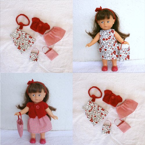 Vêtements mini corolline : lot fleurs et carreaux rouge