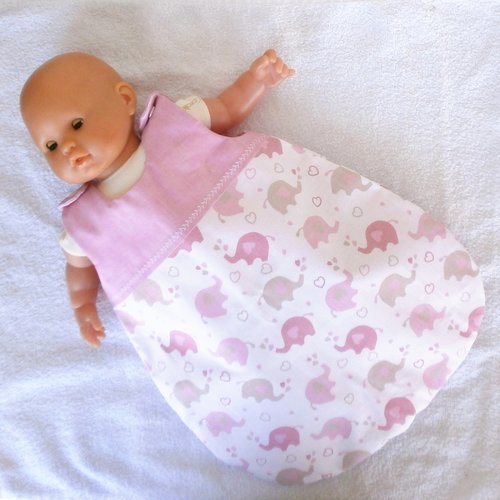 Vêtements poupon 36 cm - gigoteuse tons rose et camel