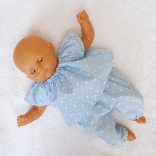 Vêtements poupon corolle 30 cm : pyjama bleu coeurs