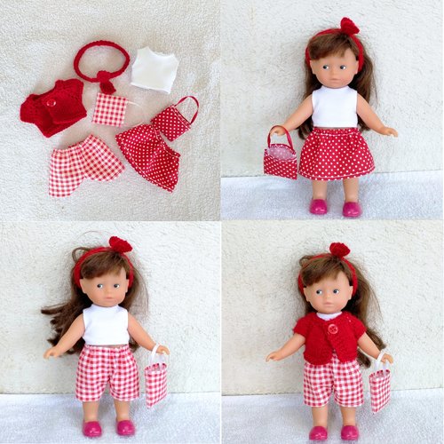 Vêtements mini corolline : lot été rouge et blanc