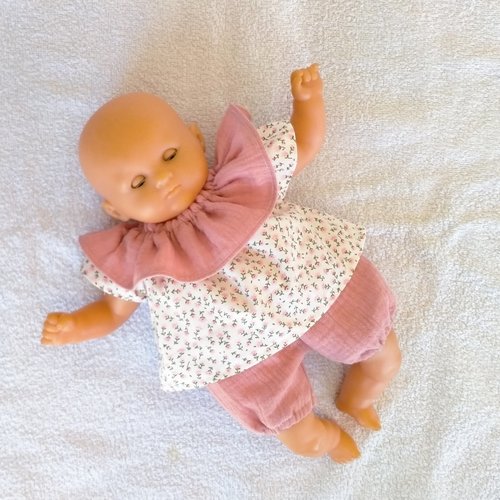 Vêtements poupon corolle 30 cm : tunique et bloomer roses