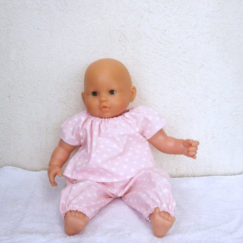 Vêtements poupon corolle 36 cm - pyjama rose coeurs