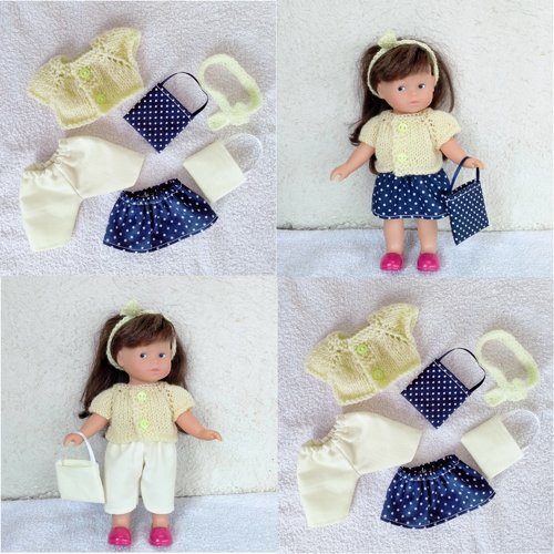 Habits poupée mini corolline : lot jaune pastel et bleu marine