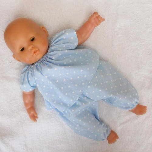 Vêtements poupon corolle 36 cm - pyjama bleu coeurs