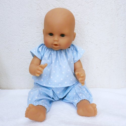 Vêtements poupon corolle 36 cm - pyjama bleu coeurs