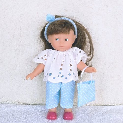 Vêtements poupée mini corolline 20 cm : ensemble bleu et blanc