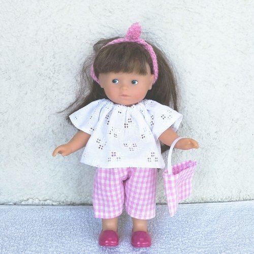 Vêtements poupée mini corolline 20 cm : ensemble rose et blanc