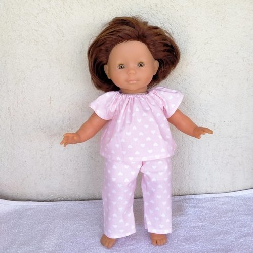 Vêtements poupée ma corolle : pyjama rose pastel coeurs