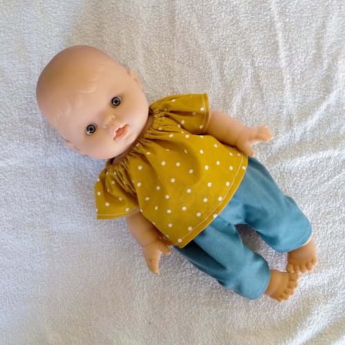 Vêtements minikane 34 cm - ensemble bleu et jaune moutarde