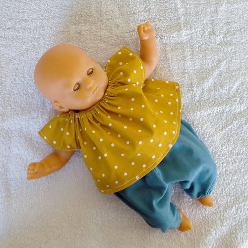 Ensemble pantalon pour poupon corolle 30 cm - bleu / jaune moutarde