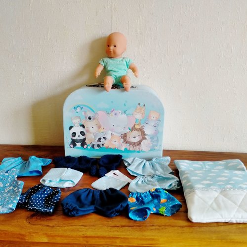Valisette mini poupon corolle et son trousseau (bleu)