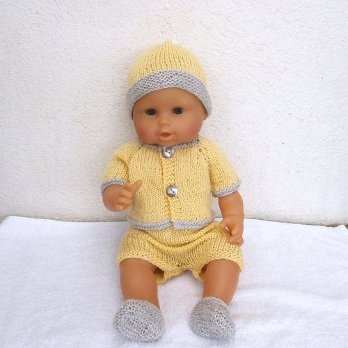 Habits poupon corolle 36 cm vinyle - ensemble jaune / gris