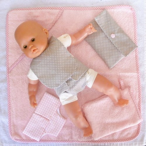 Vêtements poupon 36 cm - accessoires de toilette rose/taupe
