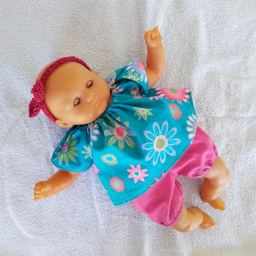 Vêtements poupon corolle 30 cm : ensemble turquoise et rose