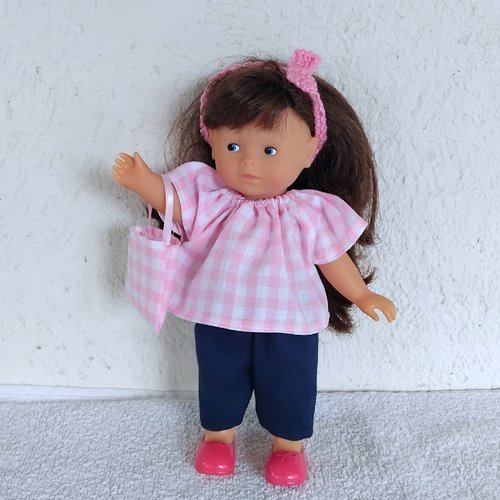 Vêtements mini corolline 20 cm - tenue vichy rose