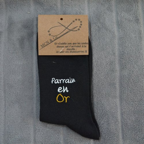 Chaussettes personnalisées brodées "parrain en or"