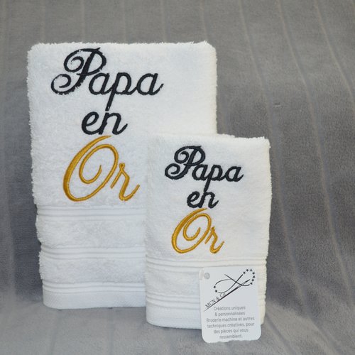 Serviettes brodées "papa en or"