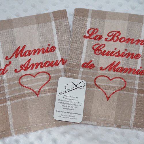 Lot de torchons brodés "mamie" personnalisable – cadeau personnalisé