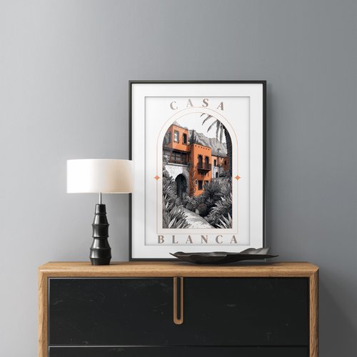 Affiche casablanca monochrome orange