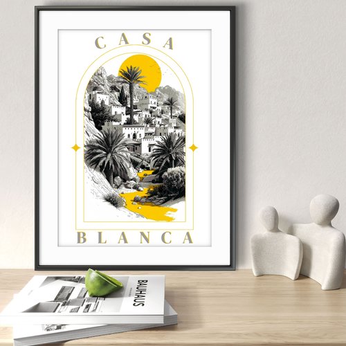 Affiche casablanca monochrome jaune