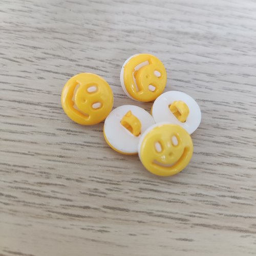 Lot de 5 boutons jaune foncé et blanc tête smiley