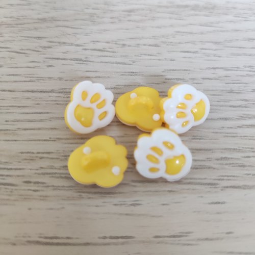 Lot de 5 boutons jaune foncé et blanc patte d'ours