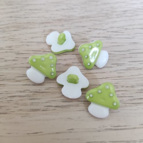 Lot de 5 boutons vert et blanc forme champignons