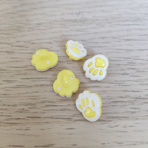 Lot de 5 boutons jaune et blanc patte d'ours