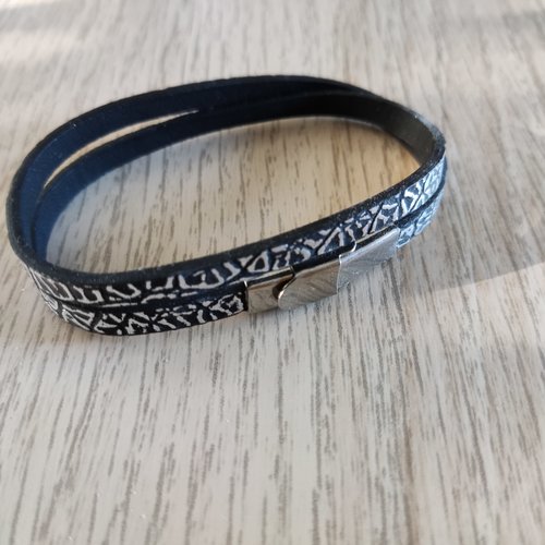 Kit bracelet en cuir 5mm couleur noir et argenté